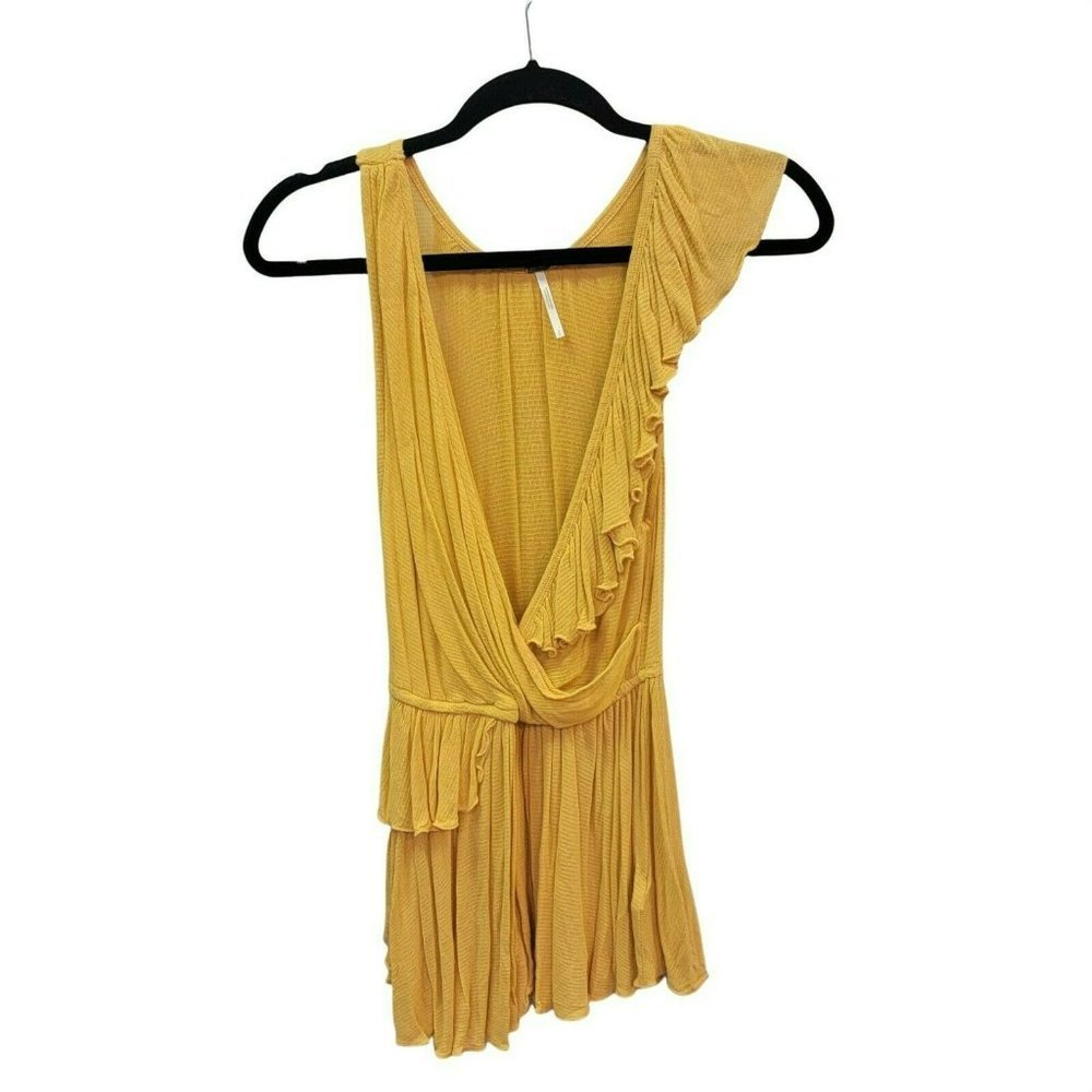 Free People Women's Large Float Away Ruffle Top Mango Knit Tank Size S